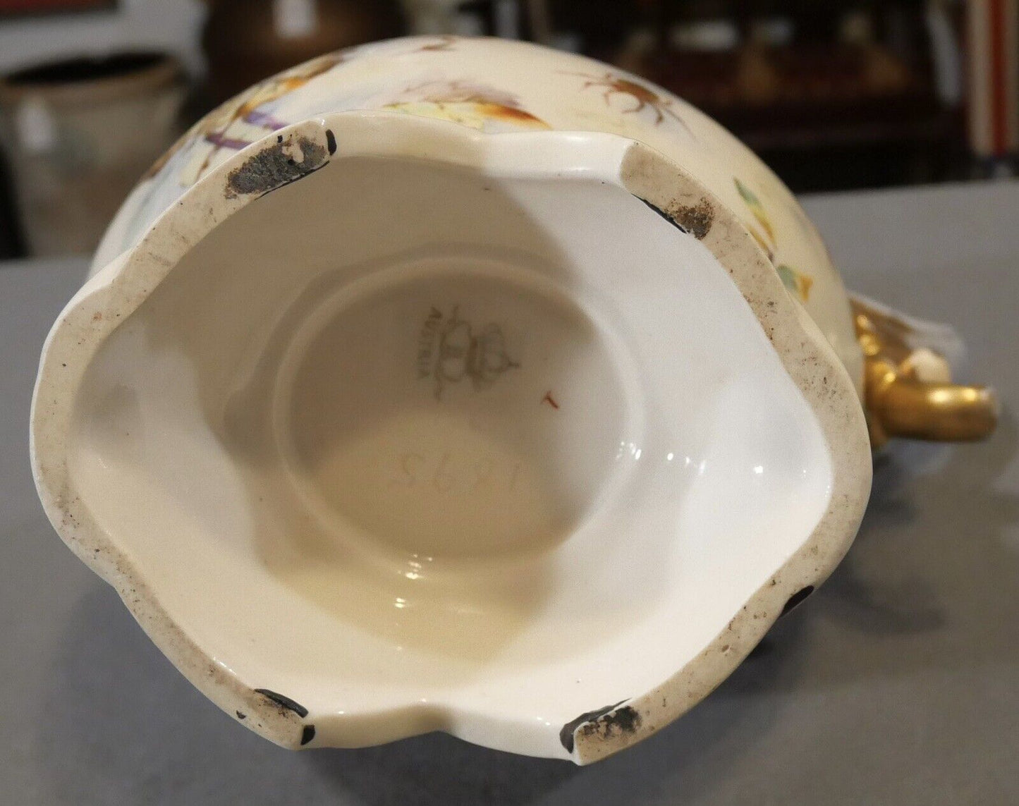 Late 19th Century Austrian Art Nouveau Porcelain Hand-Painted Blackberry Branch Motif Ewer
