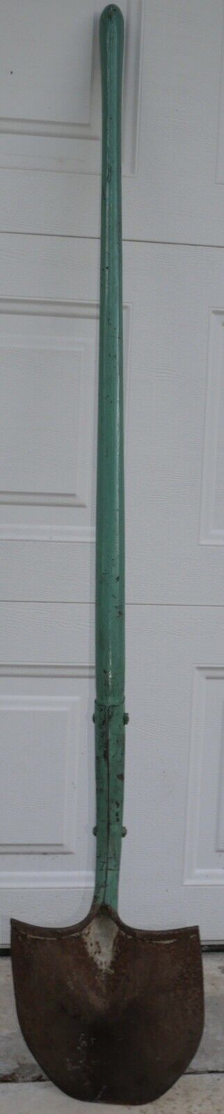 Circa 1920 American Primitive Pastel Green Painted Wood Handle Metal Shovel