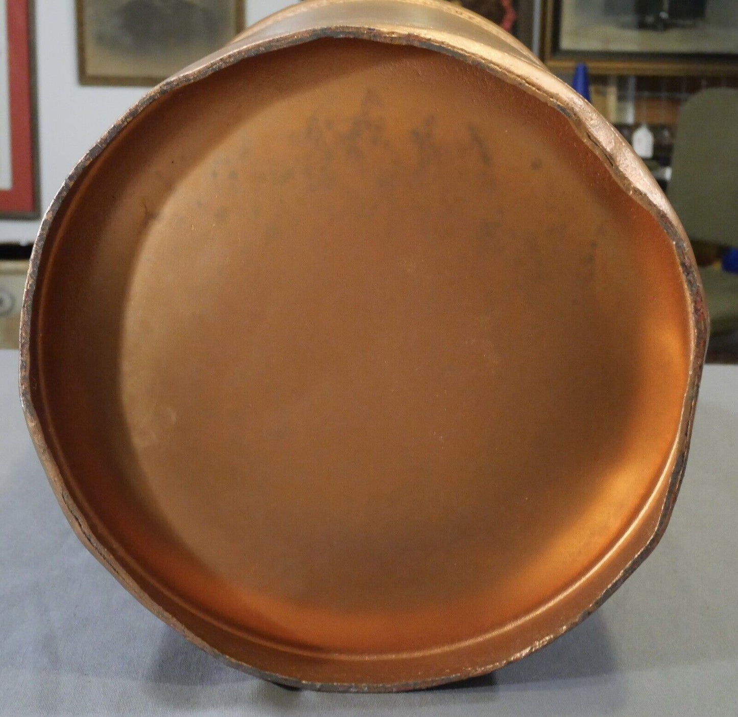 Vintage 1960's American Copper Tone Metal Old World Map Motif Milk Can