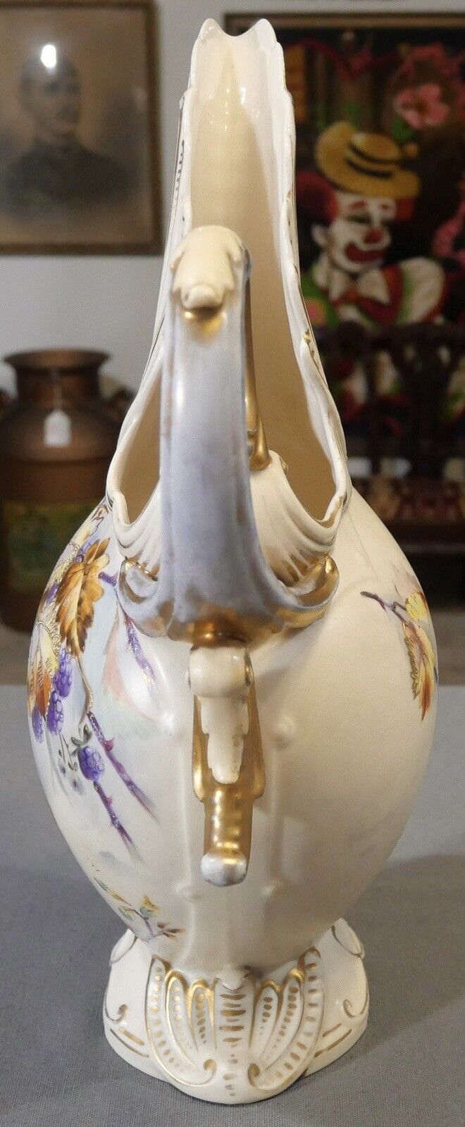 Late 19th Century Austrian Art Nouveau Porcelain Hand-Painted Blackberry Branch Motif Ewer