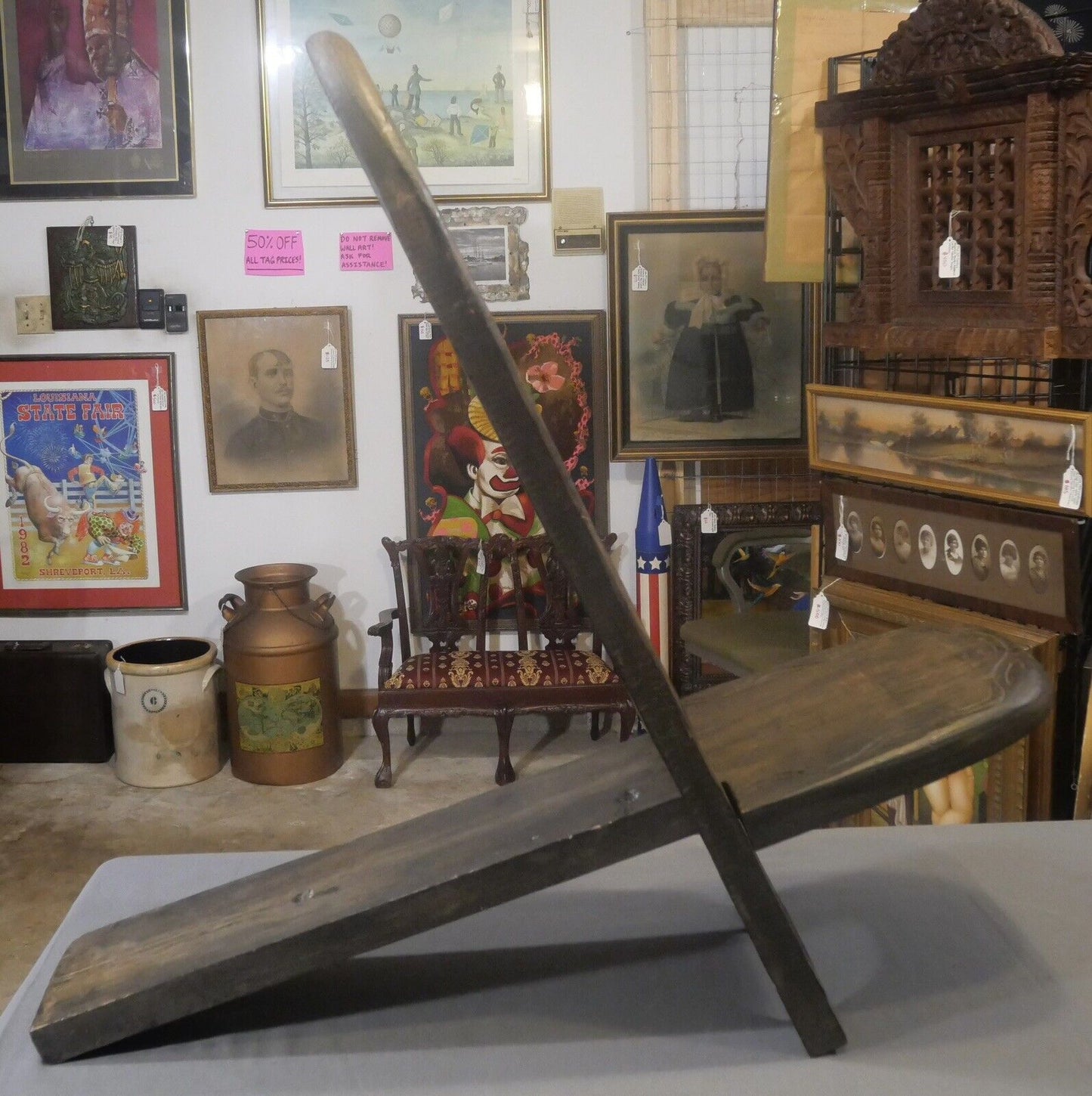 Mid 20th Century Senufo Carved Wooden Stargazer Chair from the Ivory Coast