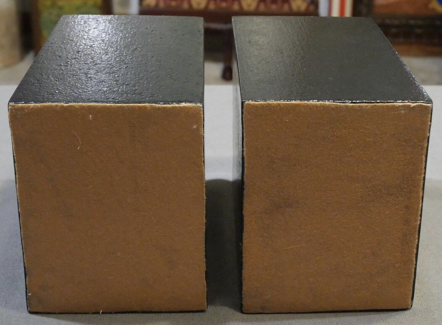 Pair of Mid 20th Century Pre-Columbian Toloma Anthropomorphic Motif Leather Covered Weighted Bookends