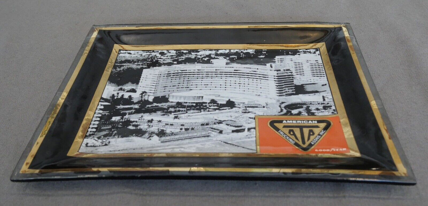 Vintage 1970's American Trucking Association Goodyear Smoked Glass Trinket Tray