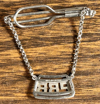 Vintage 1950’s American Swank Silver Tone Metal Men’s Tie Clip with Dangling PBB Monogram Charm