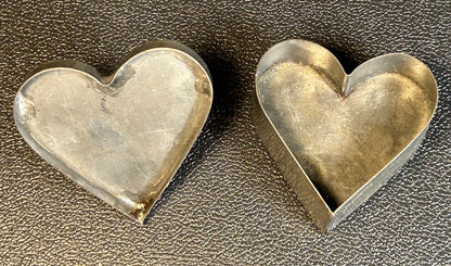 Vintage Circa 1970 American Folk Art Heart-Shaped Tin Metal Trinket Box with Wire Heart Handle
