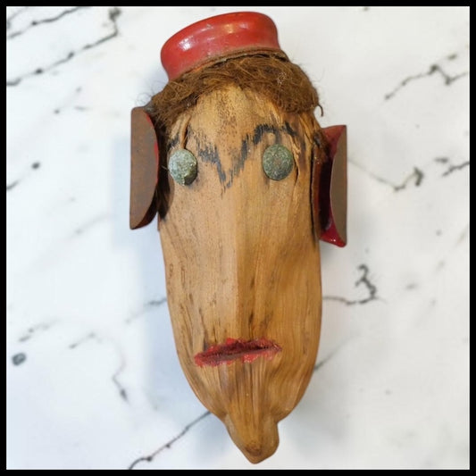 Vintage 1940's American Folk Art Coconut/Metal Head Sculpture