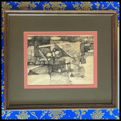 Vintage Francisco McBride - Untitled Framed Pen/Ink Drawing (1961) (New Orleans)