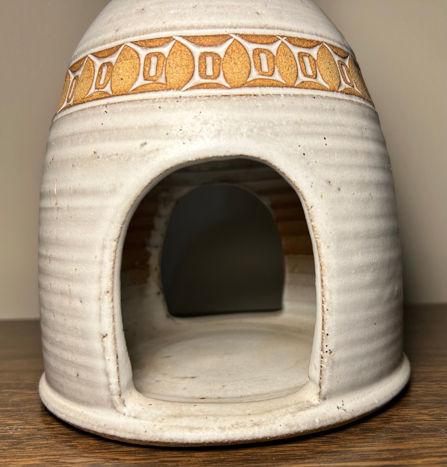 Vintage Circa 1955 Mid Century Modern Los Artesanos Puerto Rico Pottery Sgrafitto Stoneware Dome Tealight