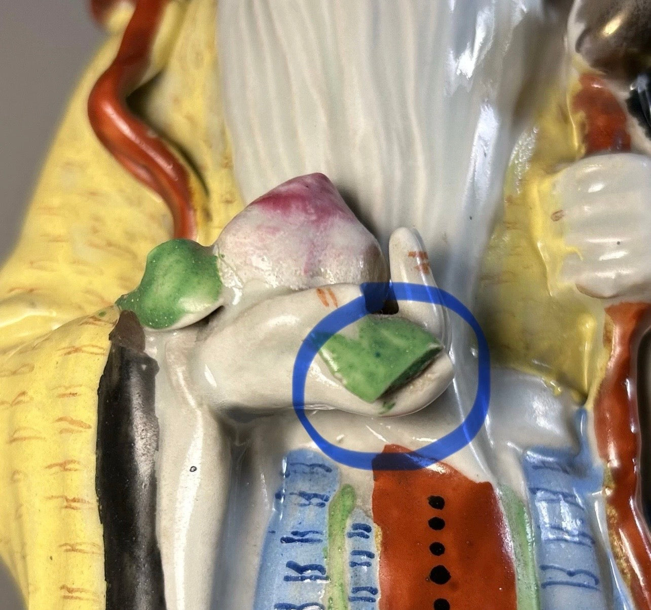 1920’s Chinese Famille Rose Porcelain Taoist Shou Lao God of Longevity Hand-Painted Statue (Early Republic Period)