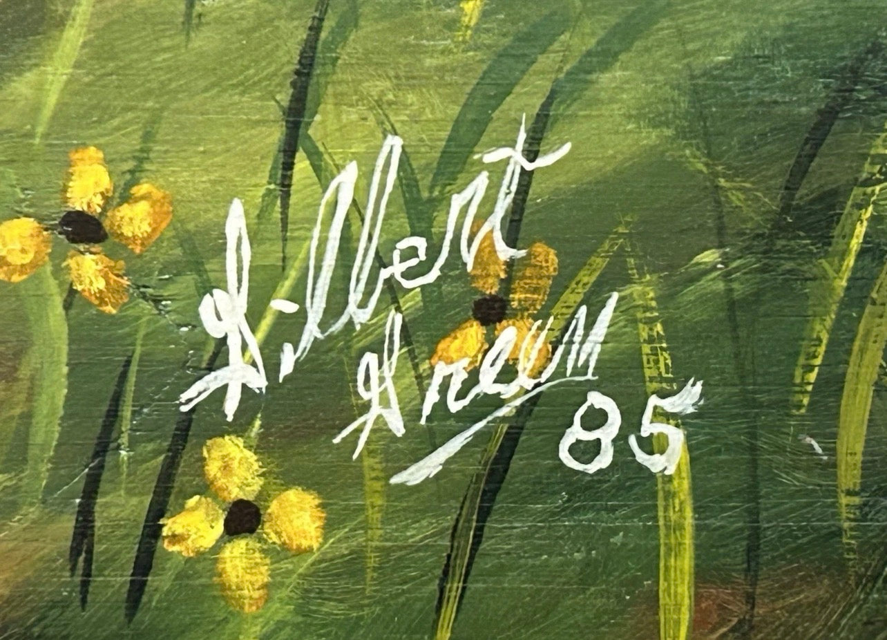 Vintage 1985 Gilbert Green - Untitled Bayou Landscape Framed Acrylic Painting on Wood Panel (Louisiana)