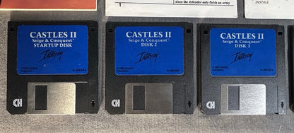 Vintage 1992 Castles II: Siege & Conquest PC Game Complete in Box with 5 Floppy Disks, Instruction Manual, Task Chart, MS-DOS Reference Card, and InterPlay Guide