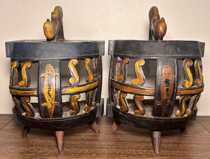 Vintage Mid 20th Century West African Baule-Attributed Carved Hardwood Zoomorphic Figures/Crocodile Motifs Ritual Container from Côte d’Ivoire