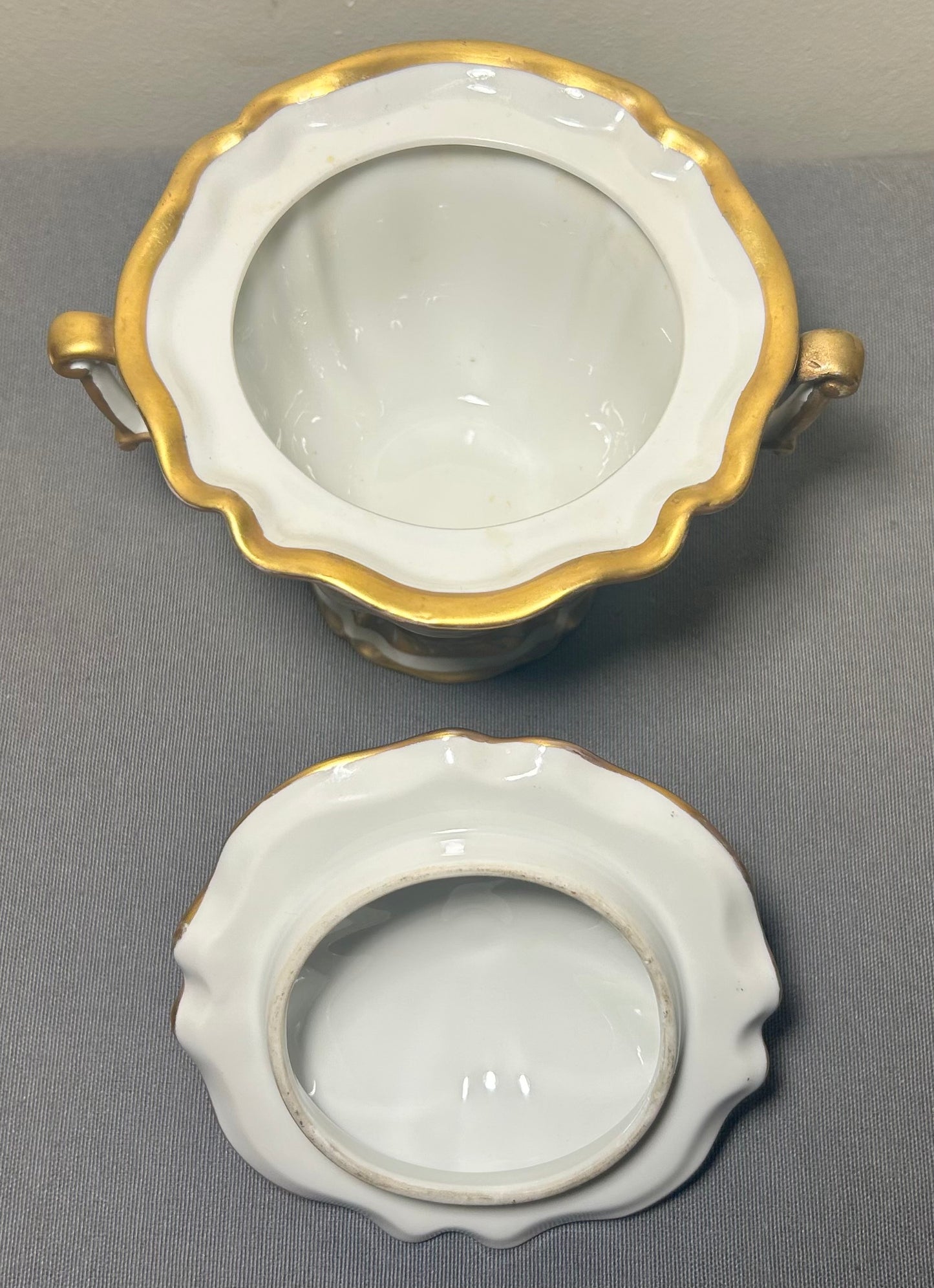 1930’s French Halga Limoges Napoleon III Style Porcelain Hand-Painted Gilded Floral Motifs Footed Chocolate Pot with Underplate