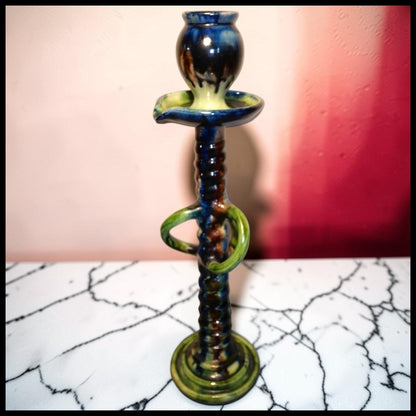 Circa 1910 English Arts and Crafts Bretby Style Pottery Mottled Glaze Candlestick
