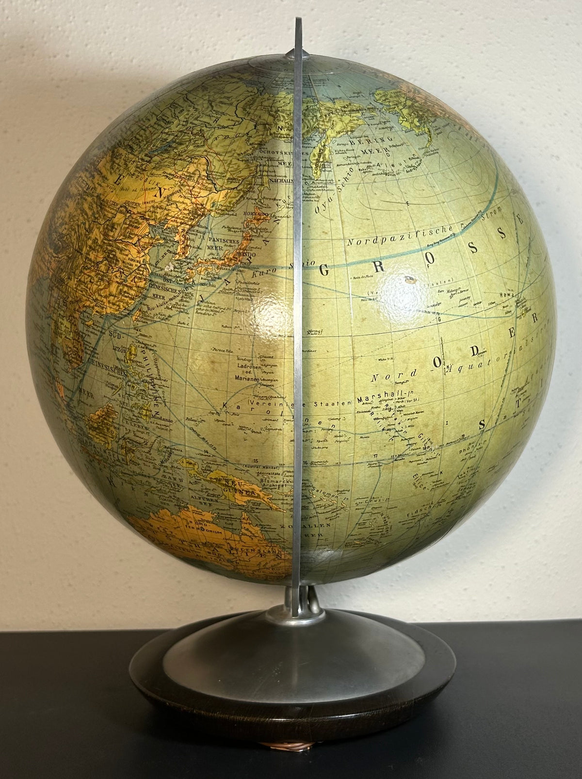 Vintage 1950’s German Mid Century Modern Columbus Verlag Paul Oestergaard Duo Erdglobus Illuminated Glass 12-Inch Globe