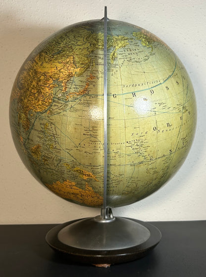 Vintage 1950’s German Mid Century Modern Columbus Verlag Paul Oestergaard Duo Erdglobus Illuminated Glass 12-Inch Globe