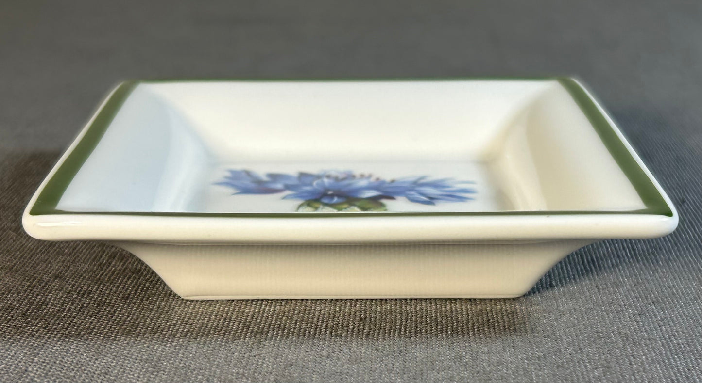 2002 Villeroy & Boch Porcelain Blue Cornflower Floral Motif Square Trinket Dish with Original Box