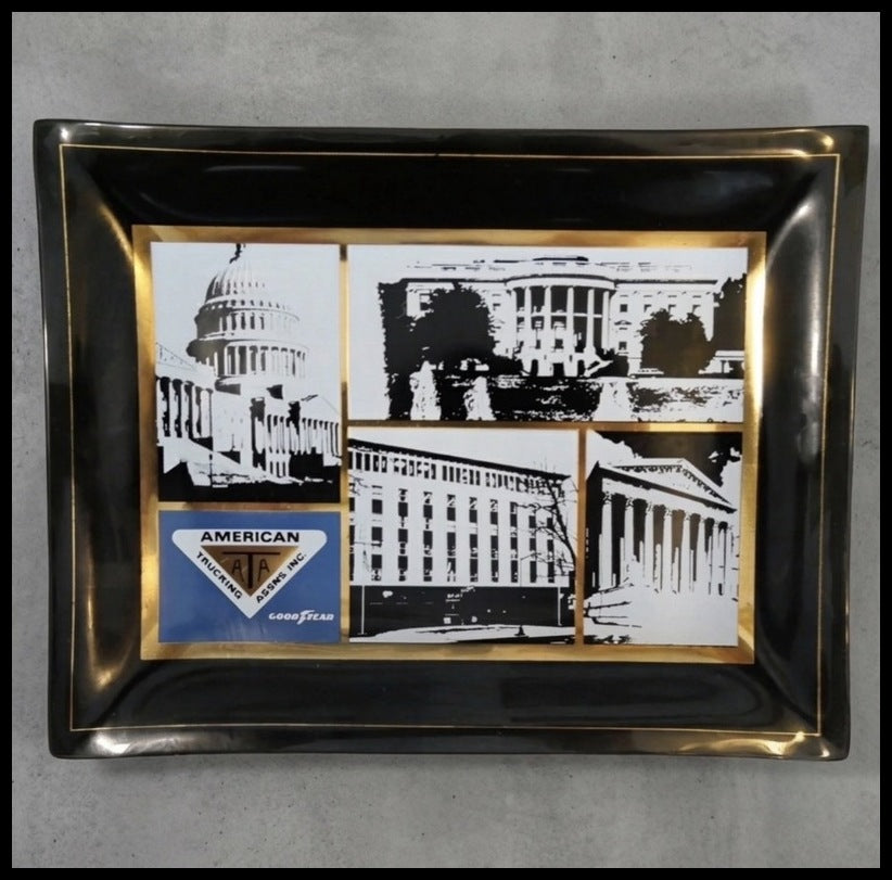 Vintage 1970's American Trucking Association Goodyear Smoked Glass Trinket Tray