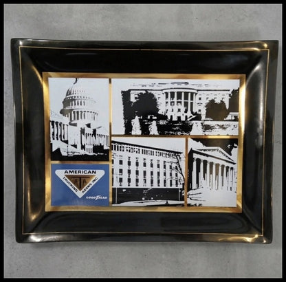 Vintage 1970's American Trucking Association Goodyear Smoked Glass Trinket Tray