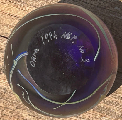 Vintage 1984 English Okra Studio Art Glass Nightshade Floral Motifs Limited Edition Paperweight (No. 3)