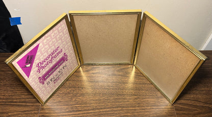 Vintage 1970’s American Woolworth Intercraft Brushed Brass Metal 8” x 10” Standing Tri-fold Picture Frame