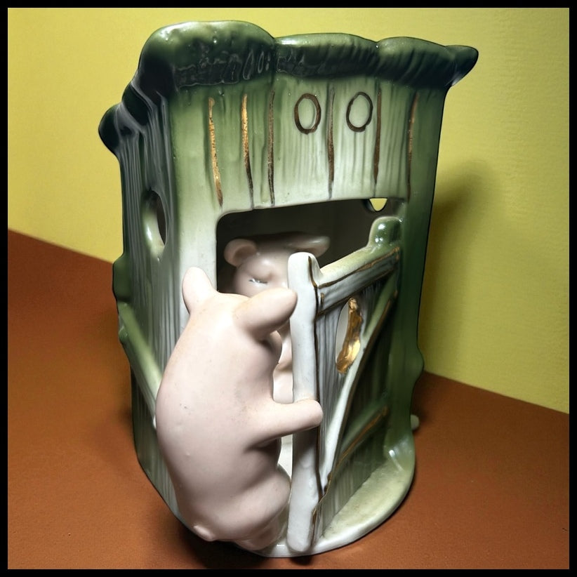 Vintage 1970’s Pigs and Outhouse Novelty Porcelain Figurine Made in Taiwan R.O.C.