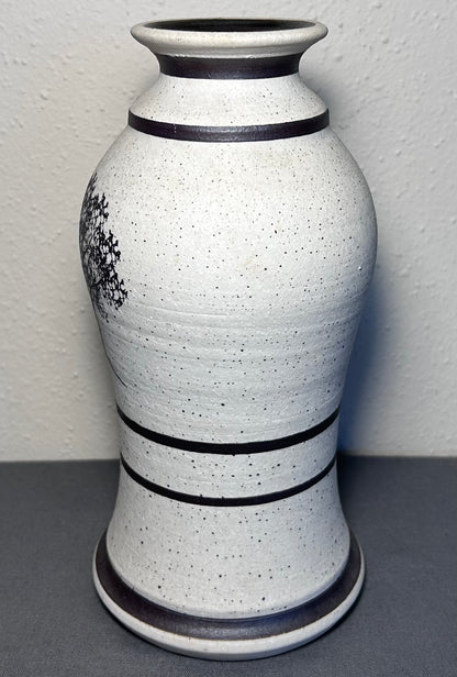 Vintage Contemporary Style Studio Pottery Speckled Stoneware Trees Motif Baluster Vase Signed JS (20th Century)