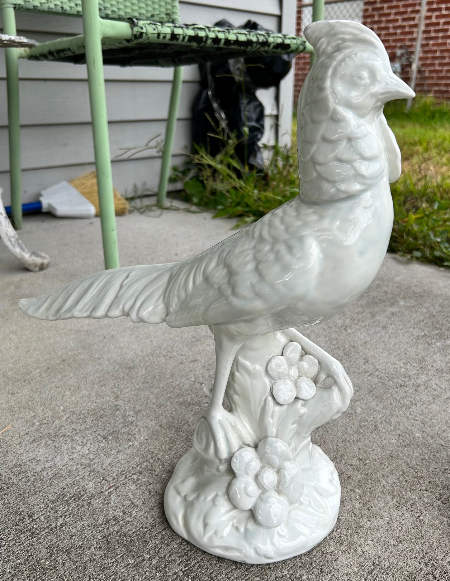 Pair of Vintage Circa 1960 Italian Mid Century Modern White Ceramic Pheasant Sculptures