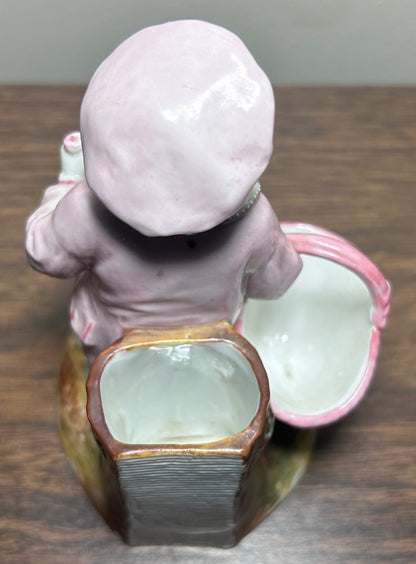 Circa 1870 German Victorian Conta & Boehme Porcelain Young Boy with Flower Basket Figural Matchstick Holder China Fairing