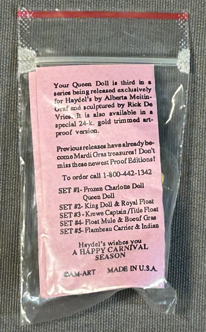 Vintage 1992 American Haydel’s Bakery New Orleans Mardi Gras Bisque Porcelain Queen Doll with Insert Card