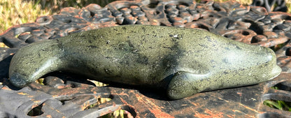 Vintage Canadian Inuit Beluga Whale Serpentine Stone Carving by Nooshoota Paduq (1979)