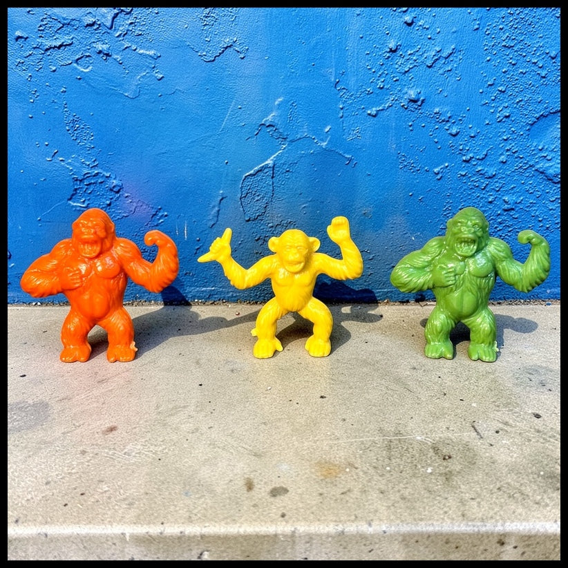 Lot of 3 Vintage 1970’s American Diener Industries Rubber Novelty Gorilla/Chimpanzee Erasers