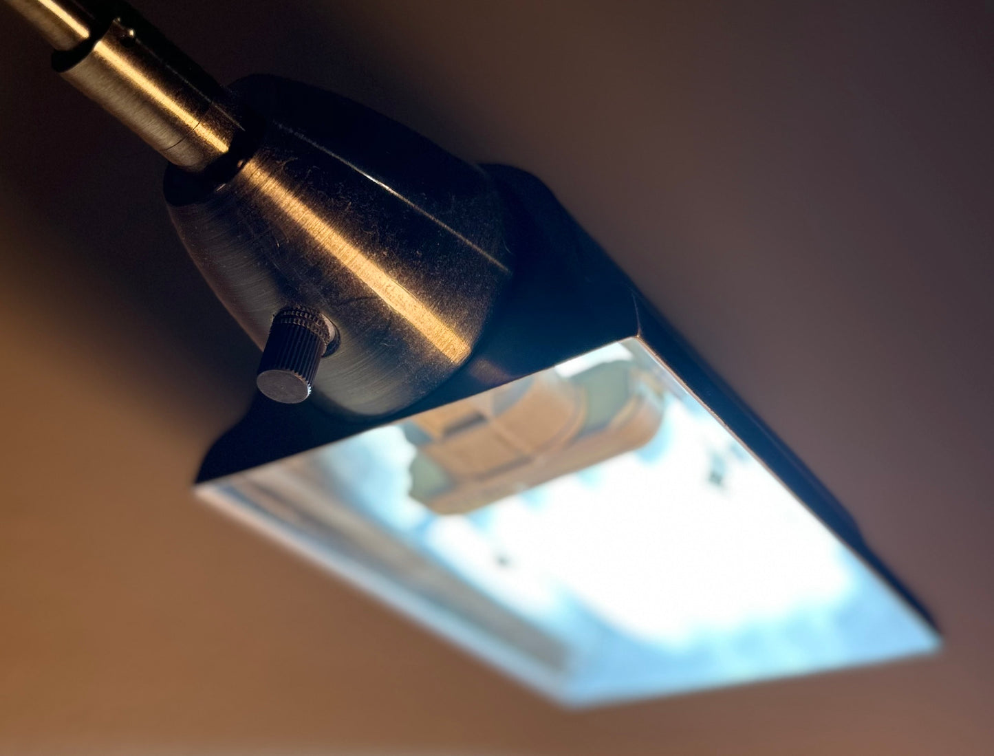 Vintage 1980’s Postmodern Brushed Brass Metal/White Wood Block Base Swingarm Floor Lamp