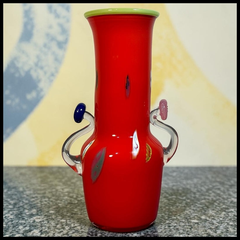 Vintage Studio Inferno Mitchell Gaudet Art Glass Postmodern Style Double-Handled Baluster Vase (New Orleans) (20th Century)