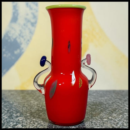 Vintage Studio Inferno Mitchell Gaudet Art Glass Postmodern Style Double-Handled Baluster Vase (New Orleans) (20th Century)