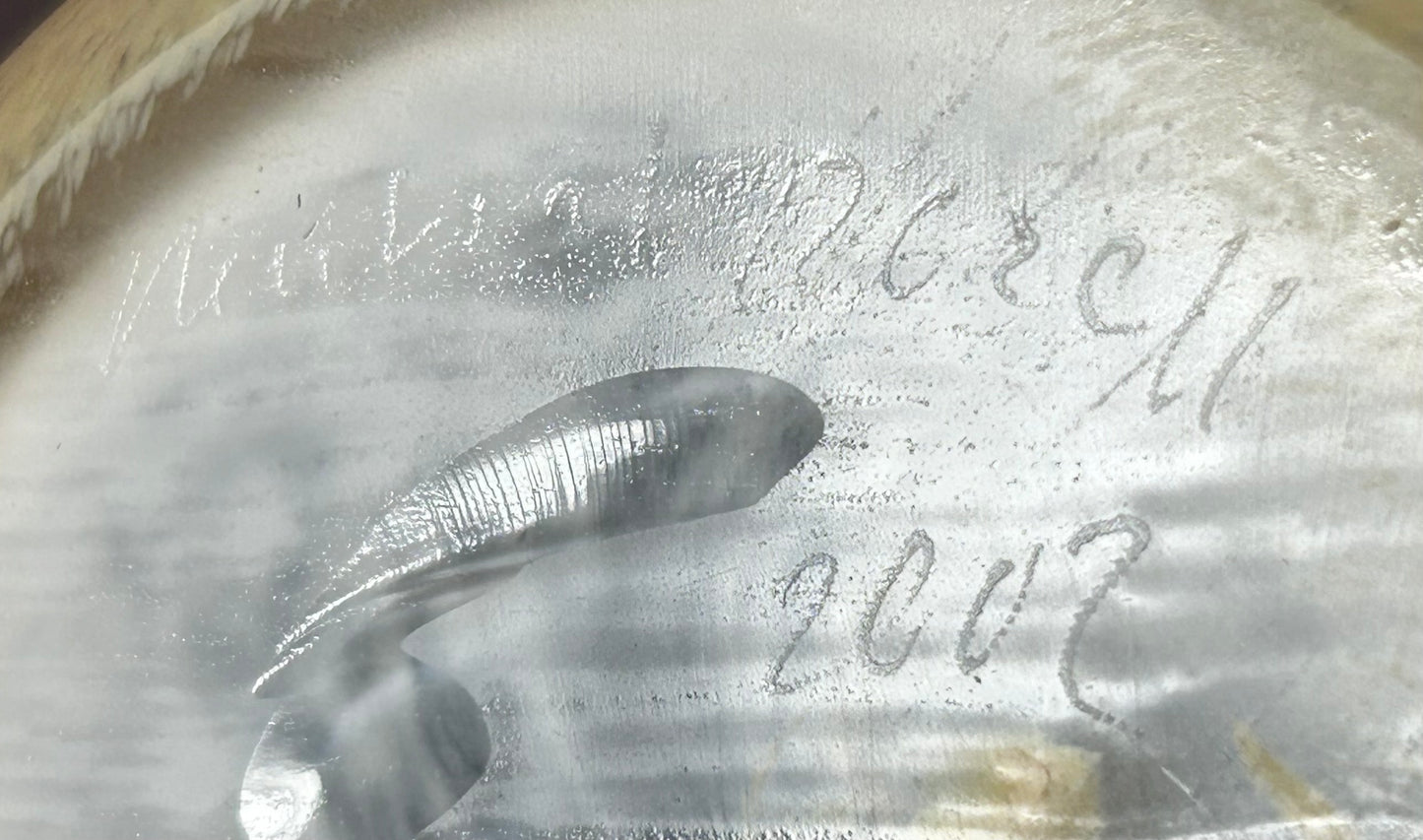 2002 Michael Rozell Art Glass Contemporary Style Fossil Line Footed Bowl (American)