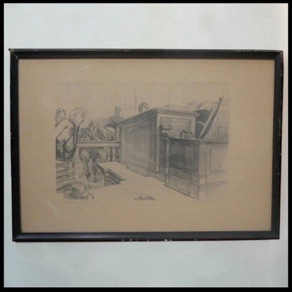 Vintage William Sharp - "if your honor please" Framed Signed Lithograph Print (American) (Circa 1950)