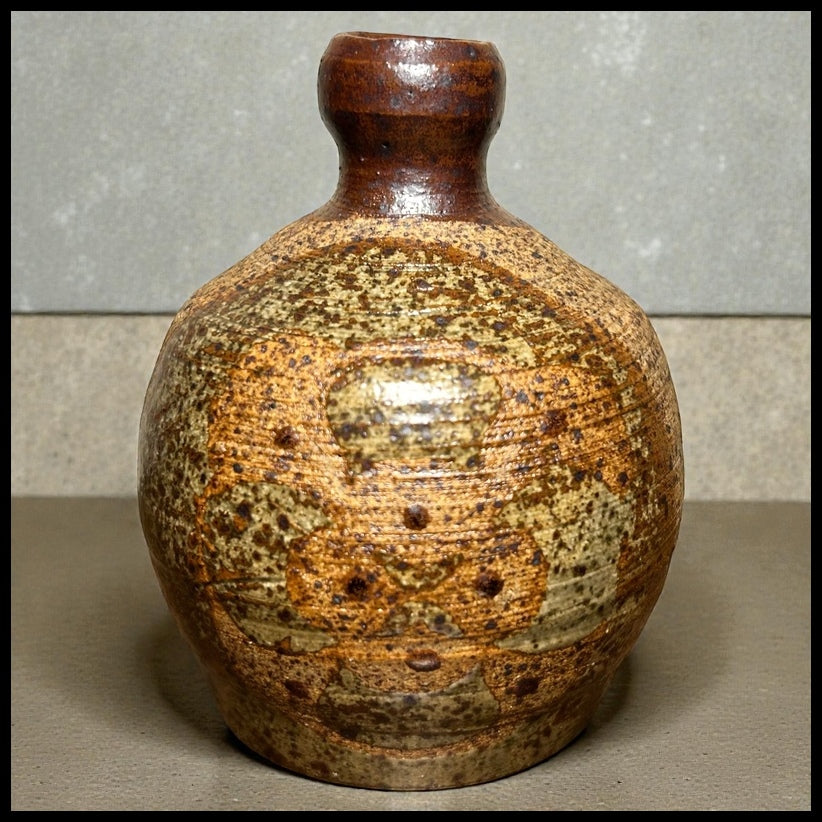 Vintage Circa Mid 20th Century Japanese Bizen Ware Pottery Small Floral Motifs Weed Pot Vessel