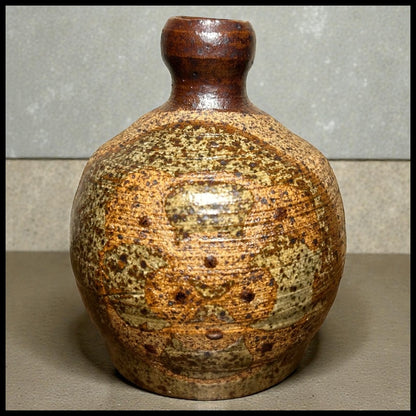 Vintage Circa Mid 20th Century Japanese Bizen Ware Pottery Small Floral Motifs Weed Pot Vessel