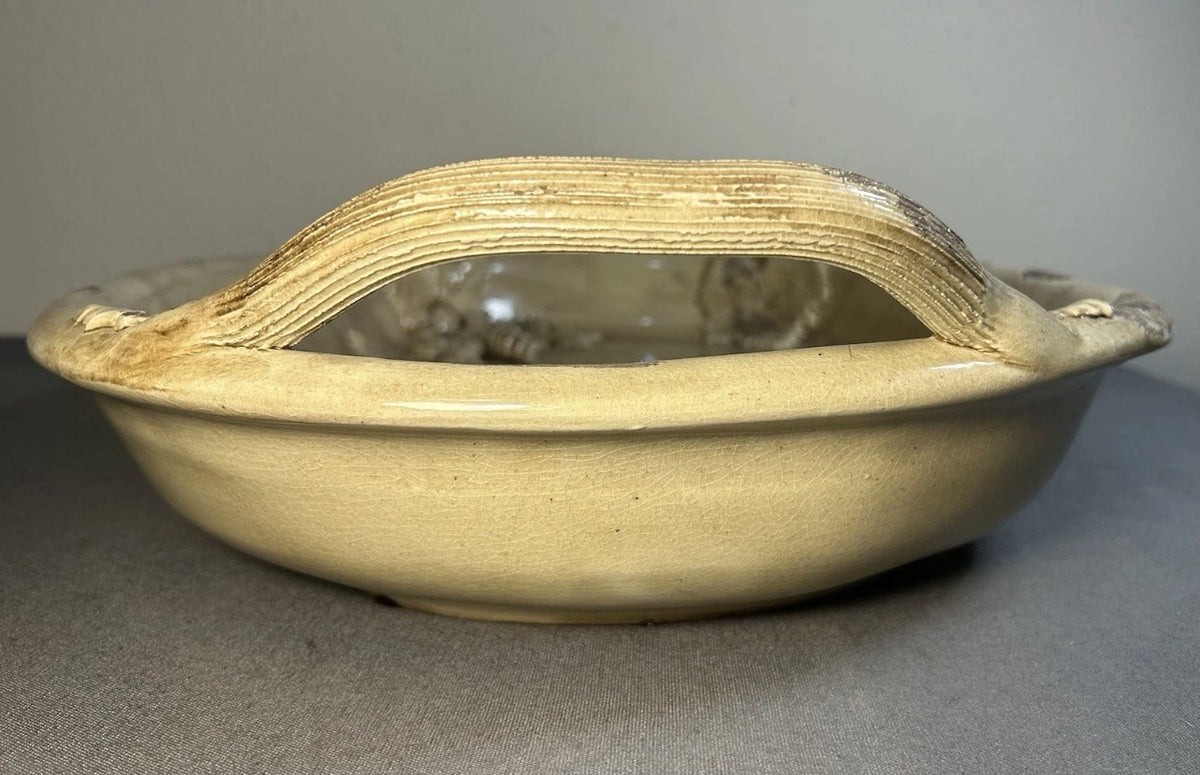 Vintage 1990’s Italian Wild Olive Co. Art Pottery Ceramic Antiqued Finish High-Relief Molded Grape Cluster Motifs Handled Oval Tray