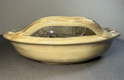 Vintage 1990’s Italian Wild Olive Co. Art Pottery Ceramic Antiqued Finish High-Relief Molded Grape Cluster Motifs Handled Oval Tray