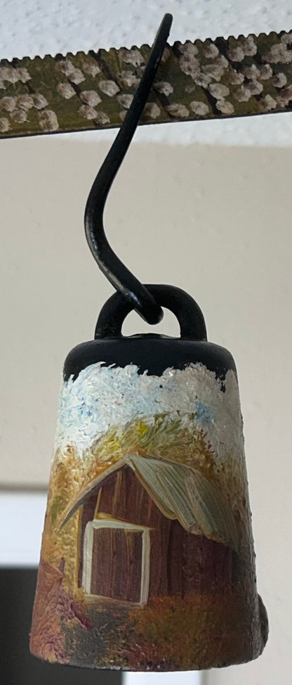 Vintage American Hand-Painted Cotton Field Scene Early 20th Century Cast Iron Hanging Balance Scale Folk Art Piece by Wendy Tulley