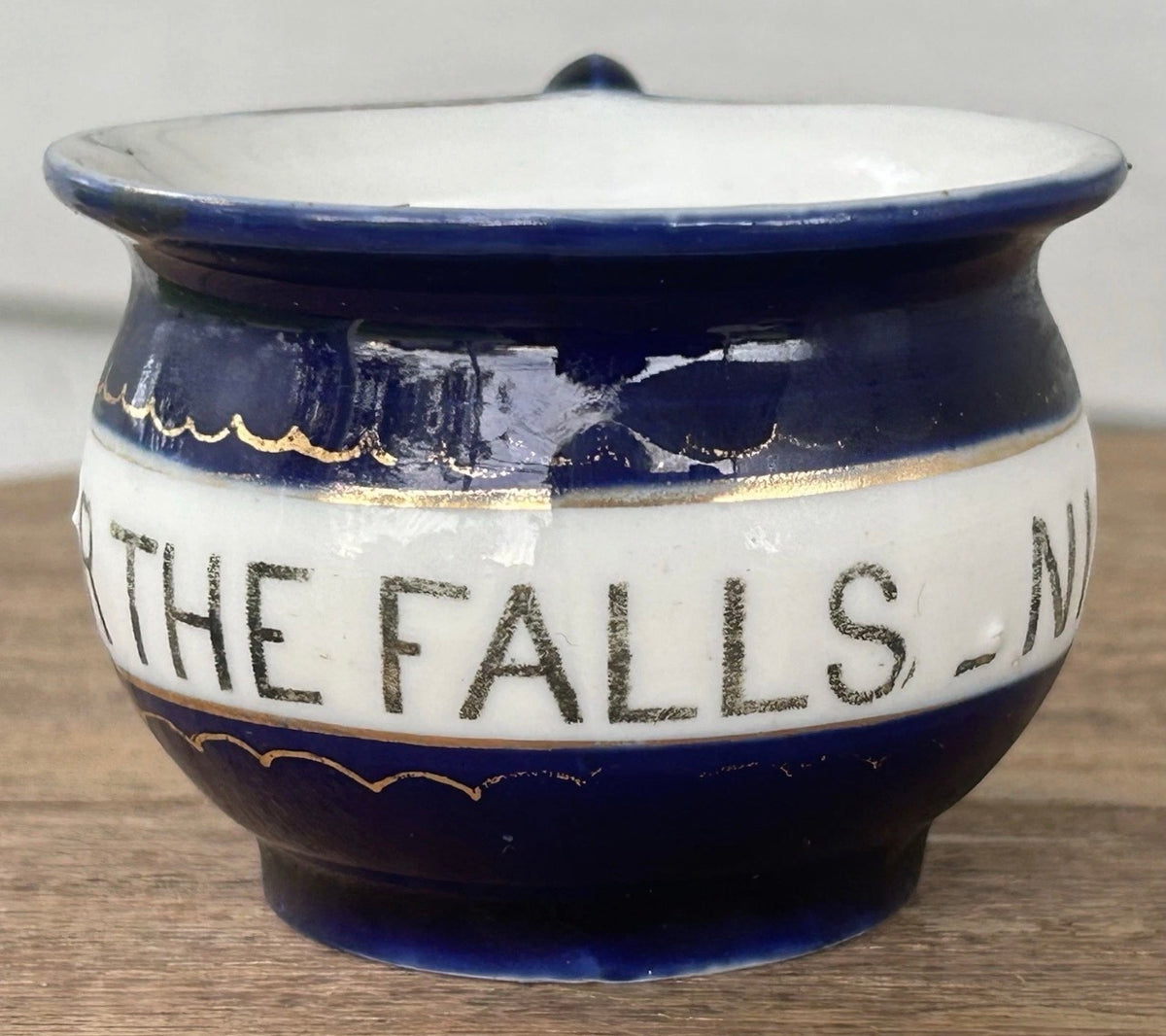 Circa 1900 German Porcelain Under the Falls - Niagara New York Thunder Mug Miniature Chamber Pot Souvenirs