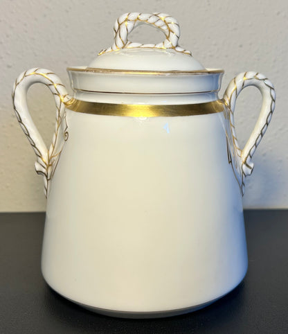 Late 19th Century French Rococo Revival Haviland Limoges Porcelain Rope and Anchor Pattern Lidded Sugar Bowl