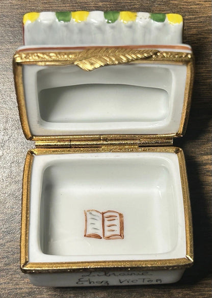 Vintage 1990’s French Limoges Hand-Painted Limited Edition Librairie Chez Victor Bookstore Trinket Box