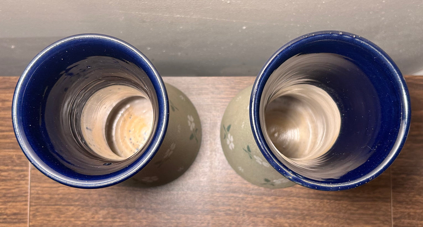 Pair of Early 20th Century English Art Nouveau Lovatt's Langley Ware Stoneware Floral Motif Tapestry Cylindrical Vases