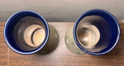 Pair of Early 20th Century English Art Nouveau Lovatt's Langley Ware Stoneware Floral Motif Tapestry Cylindrical Vases
