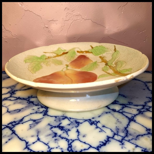 1920's French St. Clement Majolica Barbotine Pear Fruit Tree Motif Footed Cake Stand