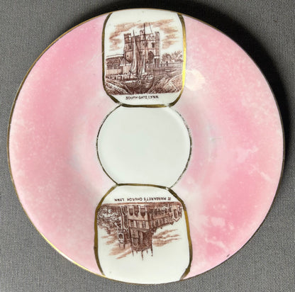 Late 19th Century German Victorian Schlesische Porzellanfabrik Louis Lövinsohn and P. Donath Gilded Pink Porcelain Mustache Cup and Saucer Set