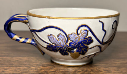 Vintage Mid 20th Century Italian Majolica Revival Style Gilded Cobalt Blue/White Porcelain Six-Piece Coffee Service Set